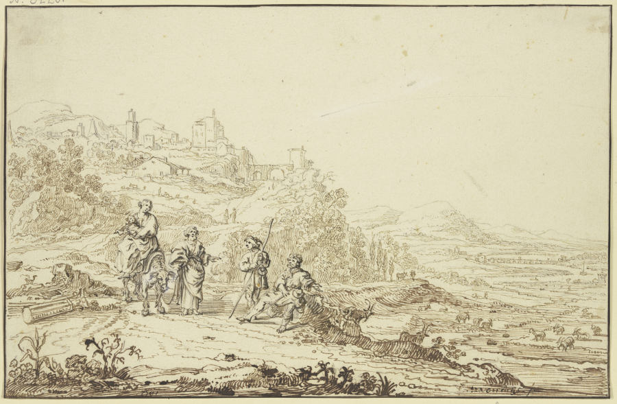 Landschaft mit Hirten und der Flucht nach Ägypten van Pieter Moninckx