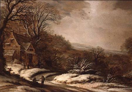 Winter Landscape with Cottages van Pieter van Santvoort