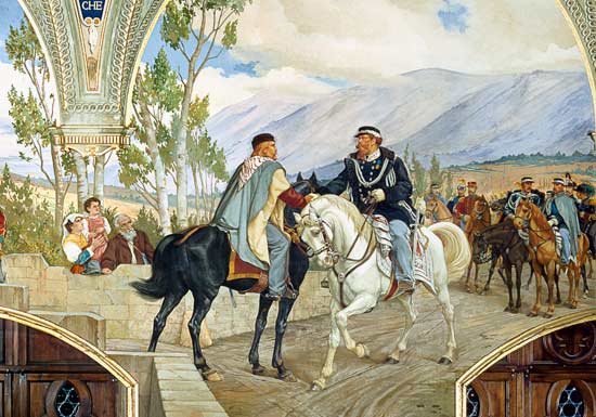 The Meeting Between Giuseppe Garibaldi (1807-82) and King Vittorio Emanuele II (1820-78) on the 26th van Pietro Aldi