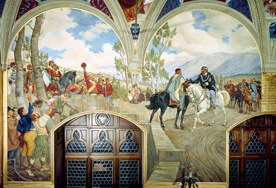 The Meeting Between Giuseppe Garibaldi (1807-82) and King Vittorio Emanuele II (1820-78) on the 26th van Pietro Aldi