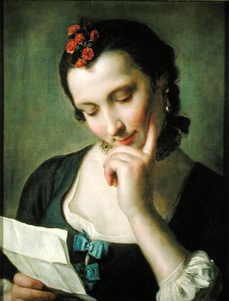 A Young Woman reading a Love Letter van Pietro Antonio Conte Rotari
