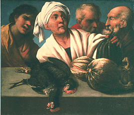 Genre-Szene mit geschlachteten Hähnen van Pietro della Vecchia Muttoni