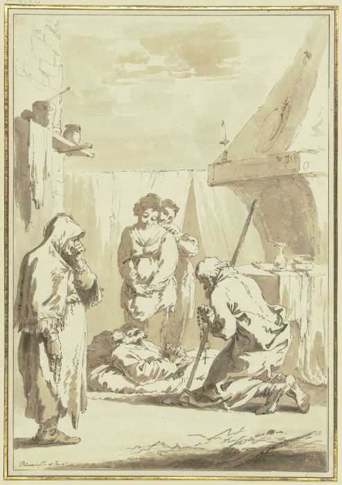 In einer Bauernstube stirbt ein alter Mann, von den Seinigen beweint van Pietro Palmieri d. Ä.