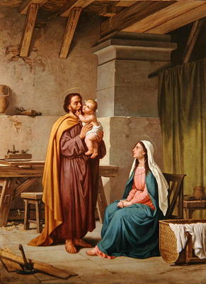The Holy Family in St Joseph's Workshop (oil on canvas) van Pietro Pezzati