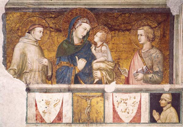Virgin and Child with St. Francis and St. John the Evangelist van Pietro Lorenzetti