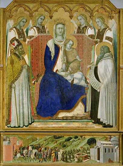The Carmine Altarpiece, central panel depicting the Virgin and Child with angels, St. Nicholas and t van Pietro Lorenzetti