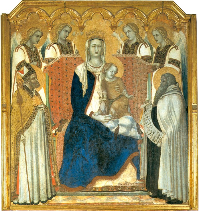 Madonna and Child Enthroned between Saint Nicholas and Prophet Elijah (Madonna del Carmine) van Pietro Lorenzetti