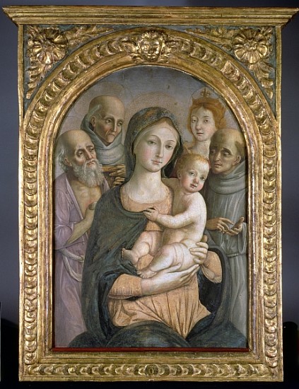 The Virgin and Child with SS. Jerome, Bernardino of Siena, Catherine of Alexandria and Francis, 15th van Pietro di Francesco degli Orioli