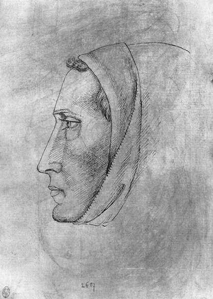 Head of a monk, from the The Vallardi Album van Pisanello