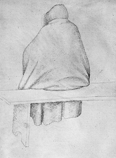 Monk seated on a bench, seen from behind, from the The Vallardi Album van Pisanello