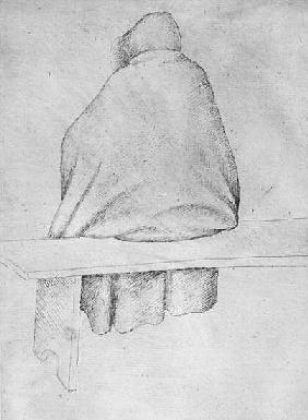 Monk seated on a bench, seen from behind, from the The Vallardi Album