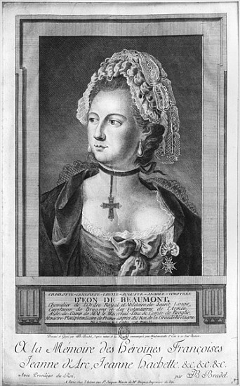 The Chevalier d''Eon, dressed as a woman van P. Jean Baptiste Bradel