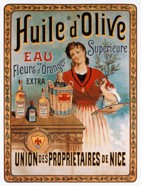 Poster advertising olive oil made in Nice, France van Plakatkunst
