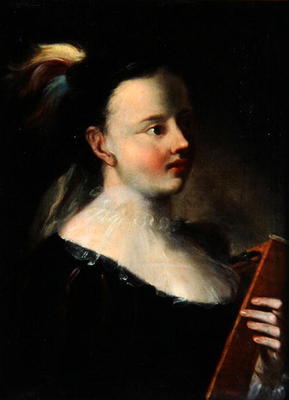 Lady with Kitara (oil on canvas) van Polish School, (18th century)
