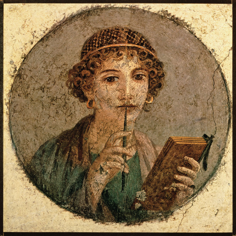 Portret van een jonge vrouw met stift en schrijftablet van Pompeji, Wandmalerei