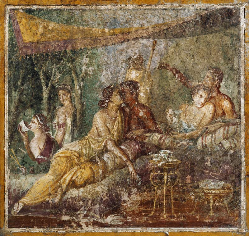 Zwei Paare im Sommertriklinium van Pompeji, Wandmalerei
