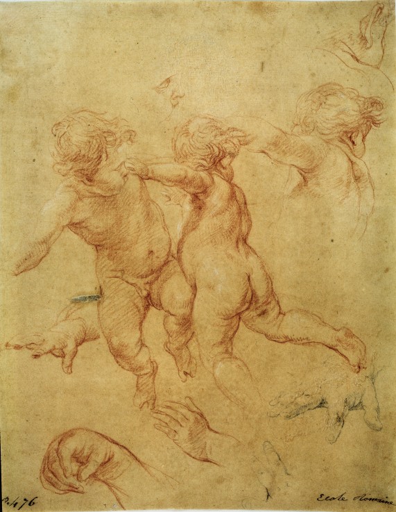Two flying putti. Study van Pompeo Girolamo Batoni