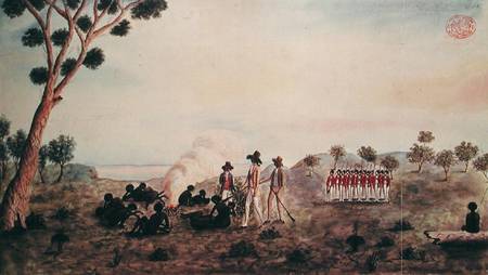 Mr White, Harris and Laing with a Party of Soldiers Visiting Botany Bay Colebee at that Place when W van Port Jackson Painter
