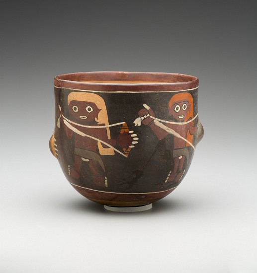 Bowl decorated with Men Spinning (painted terracotta) van Pre-Columbian
