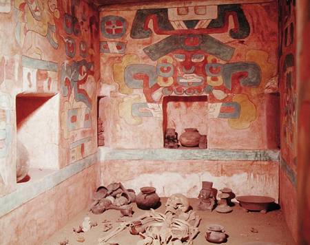 Reconstruction of Tomb 104 from Monte Alban, containing a skeleton van Pre-Columbian
