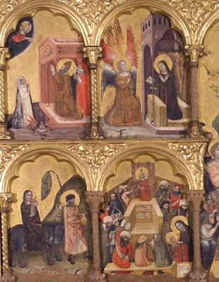 Polyptych of the Dormition of the Virgin, detail of St. Gregory the Great (540-604) Praying for the van Pseudo Jacopino  di Francesco