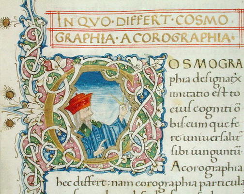 Ms Lat 463 fol.21r Historiated initial 'C' with a portrait of Ptolemy (c.90-168) from a Map of the W van Ptolemy