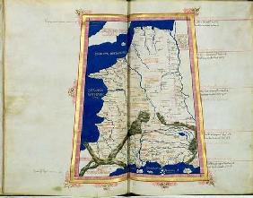 Ms Lat 463 fol.81v-82r Map of Gaul, Belgium, Lyon and Aquitaine (vellum)