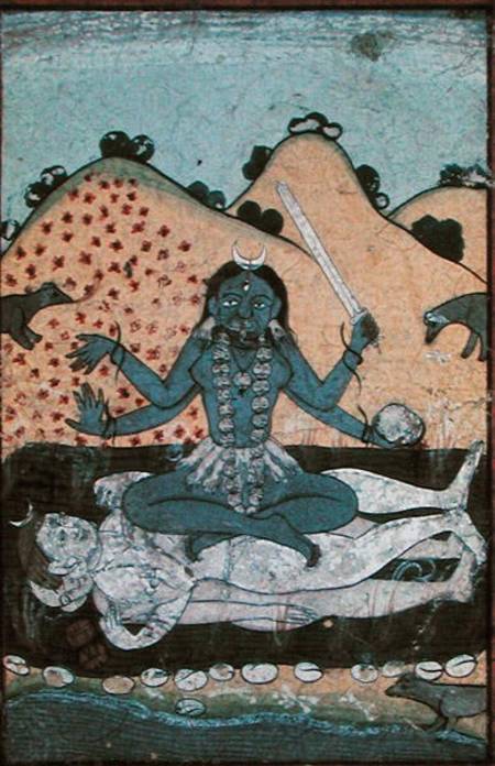 The Goddess Kali seated in intercourse with the double corpse of Shiva, 19th century, Punjab van Punjabi School