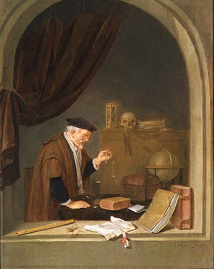 An Old Man Weighing Gold van Quiringh Gerritsz. van Brekelenkam