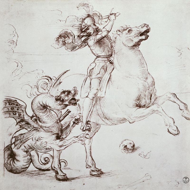 St. George and the Dragon (pen & ink on paper) van (Raffael) Raffaello Santi