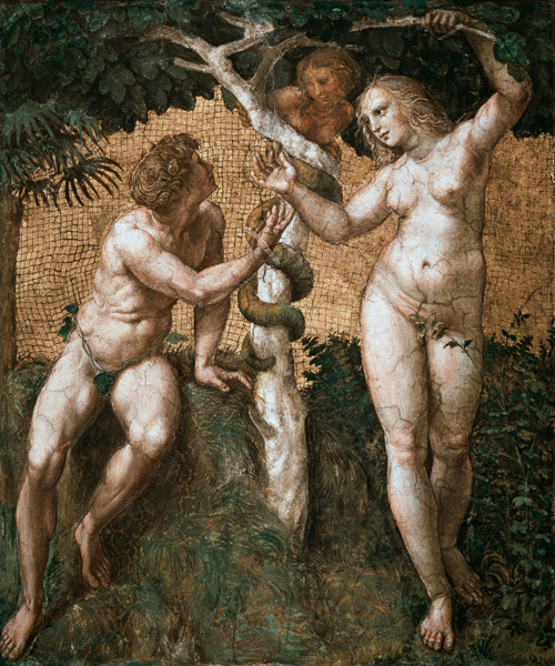 Adam and Eve, from the 'Stanza della Segnatura' van (Raffael) Raffaello Santi