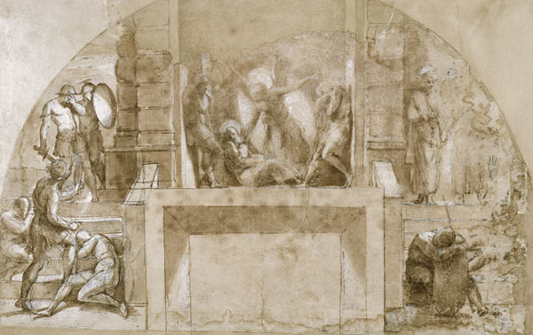 Compositional study for 'The Liberation of St. Peter' in the Stanza d'Eliodoro in the Vatican (pen & van (Raffael) Raffaello Santi