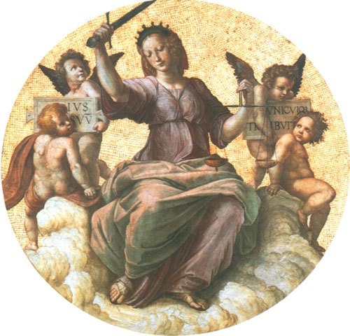 Justitia (Detail Ausschnitt von Decke der Stanza della Segnatura) van (Raffael) Raffaello Santi