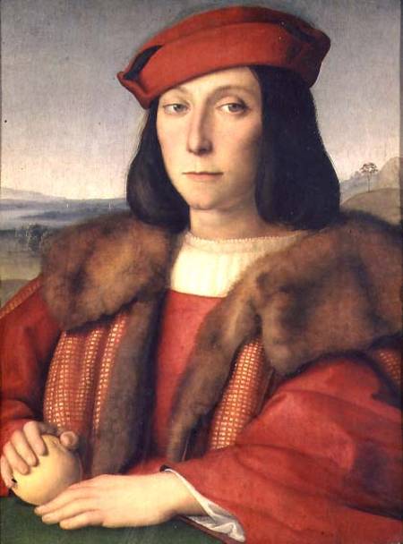 Portrait of a Man holding an Apple van (Raffael) Raffaello Santi
