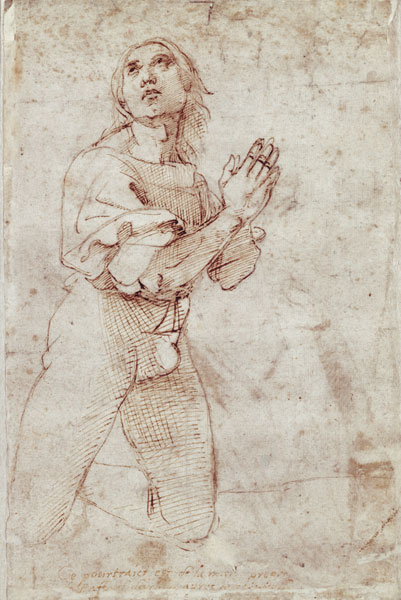 Figurenstudie eines betenden jungen Mannes. Zeichnung van (Raffael) Raffaello Santi