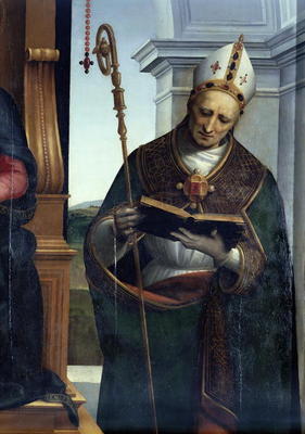 The Madonna and Child with St. John the Baptist and St. Nicholas of Bari, 1505 (oil on panel) (detai van (Raffael) Raffaello Santi