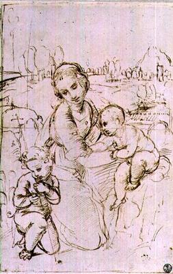 Study of a Madonna and Child with the infant St. John the Baptist (pen & ink)