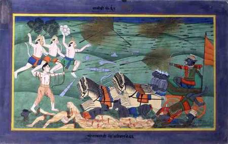 The Battle of Lanka (Ceylon), between Rama and Ravana, King of the Rakshasas, from the 'Ramayana' van Rajasthani School