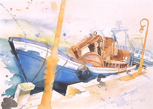 Blaues Boot, Hafen Andratx van Ralf Kresin