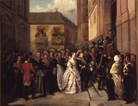 Isabella II of Spain (1830-1904) and her husband Francisco de Assisi visiting the Church of Santa Ma van Ramon Soldevilla Trepat