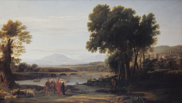 Jakob mit Laban und seinen Töchtern in einer weiten Landschaft van Ramsey Richard Reinagle