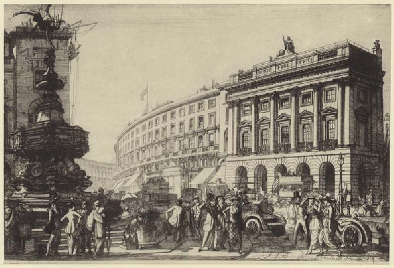 Piccadilly Circus, looking north (litho) van Randolph Schwabe
