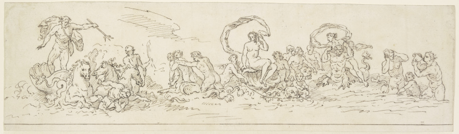 Triumphzug des Neptun, mit Meeresgöttern und Nereiden auf Delphinen van Raymond La Fage