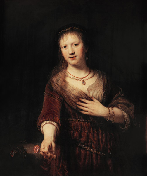 Saskia met een rode bloem Rembrandt van Rijn van Rembrandt van Rijn