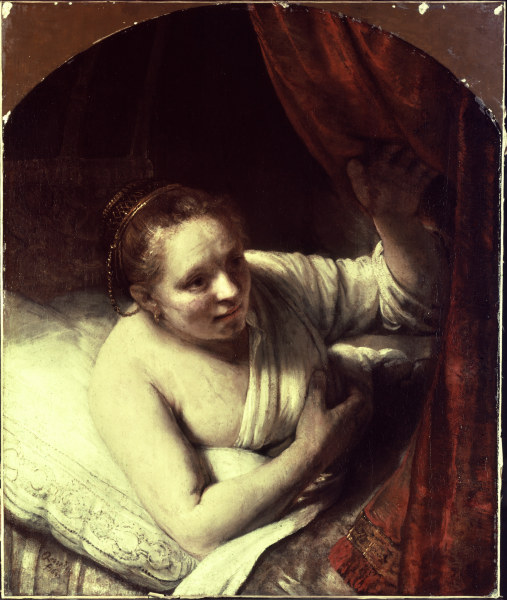 Rembrandt, Junge Frau im Bett van Rembrandt van Rijn