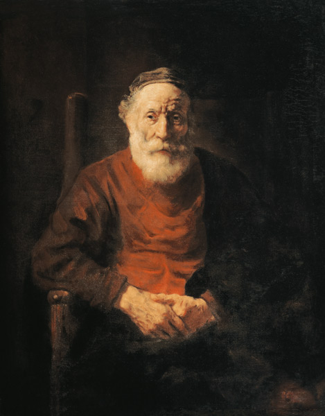Portret van een oude man in een rood gewaad van Rembrandt van Rijn