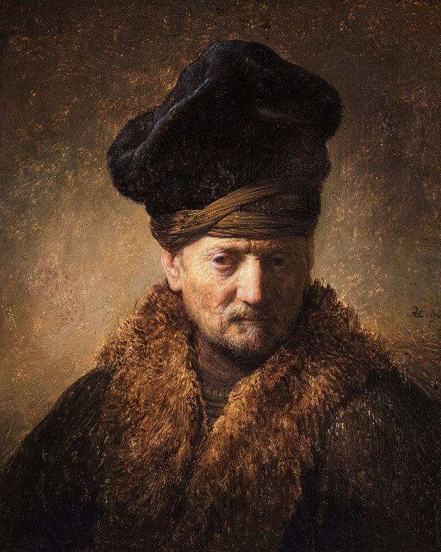 Portrait of an old man with fur hat van Rembrandt van Rijn