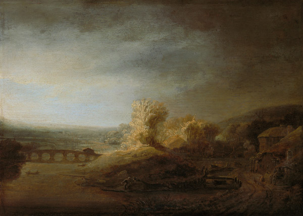Rembrandt / Landscape with arch bridge. van Rembrandt van Rijn
