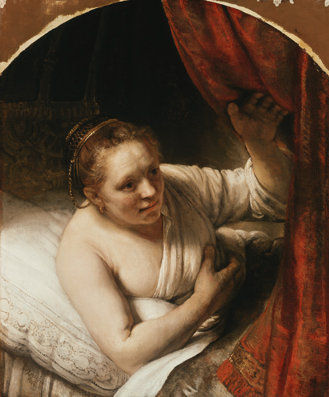 Sarah erwartet Tobias in der Hochzeitsnacht. van Rembrandt van Rijn