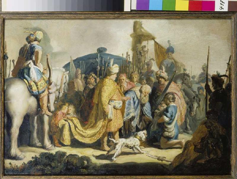 David übergibt König Saul das Haupt Goliaths. van Rembrandt van Rijn